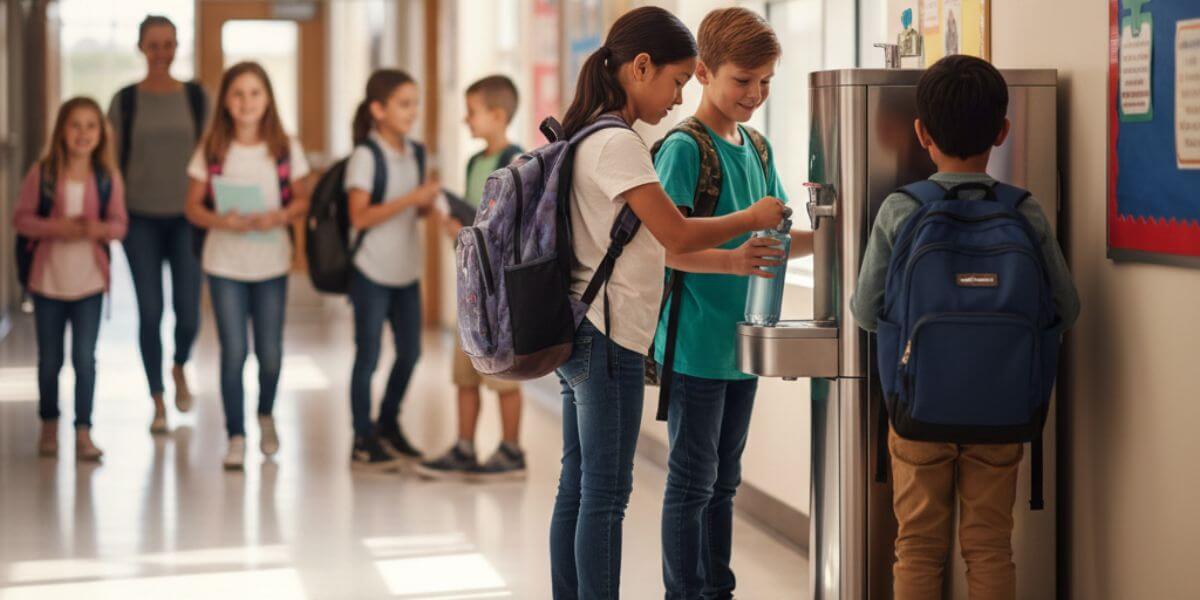 Επαγγελματικός ψύκτης νερού δικτύου Oasis σε σχολείο με παιδία